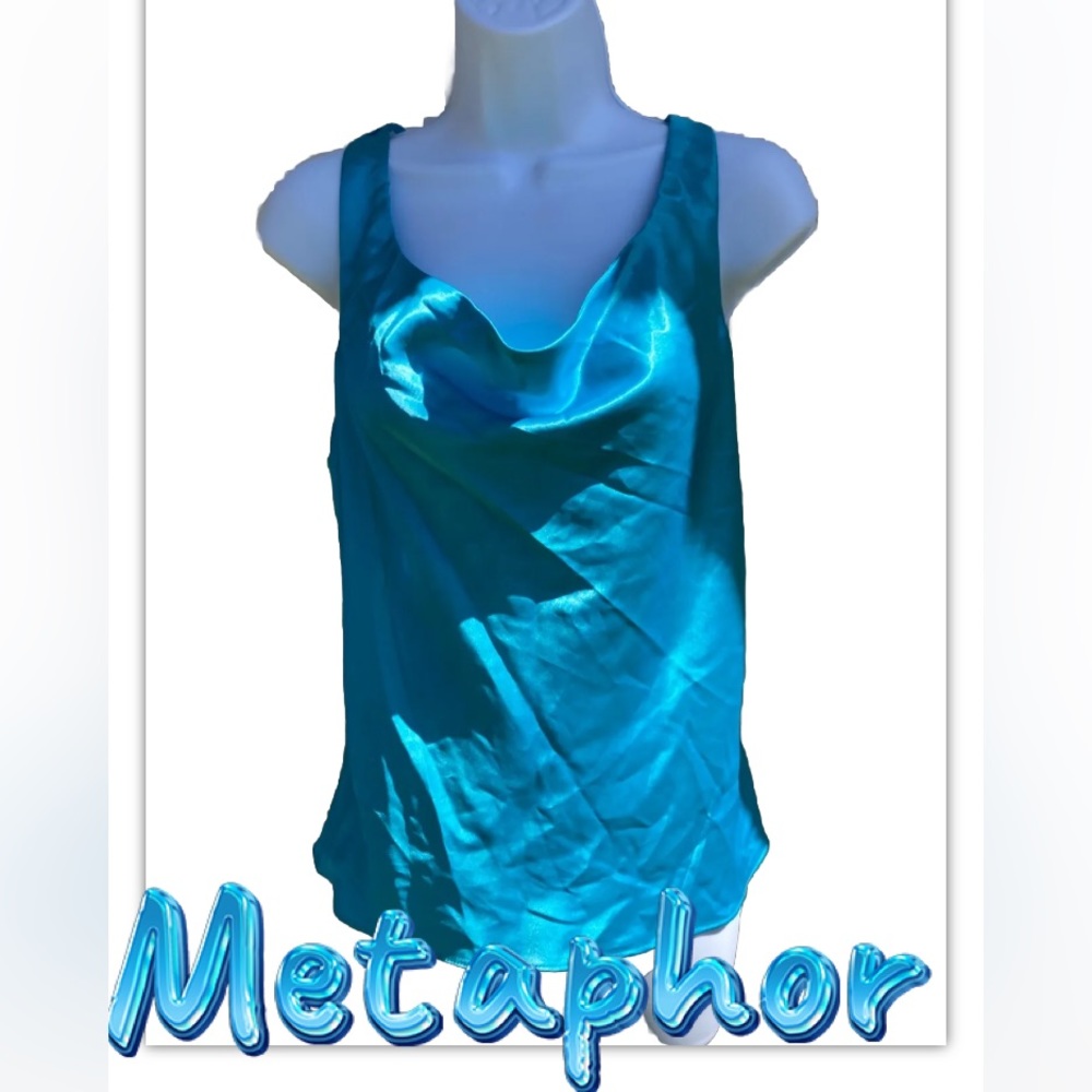 Womens Metaphor M Medium Satin Blue Tank Butterfly Back